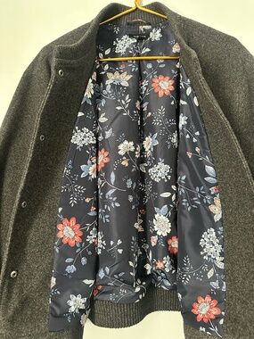 Well Worn Women’s Charcoal Bomber Jacket | Floral Lining | Cozy Lightweight XL